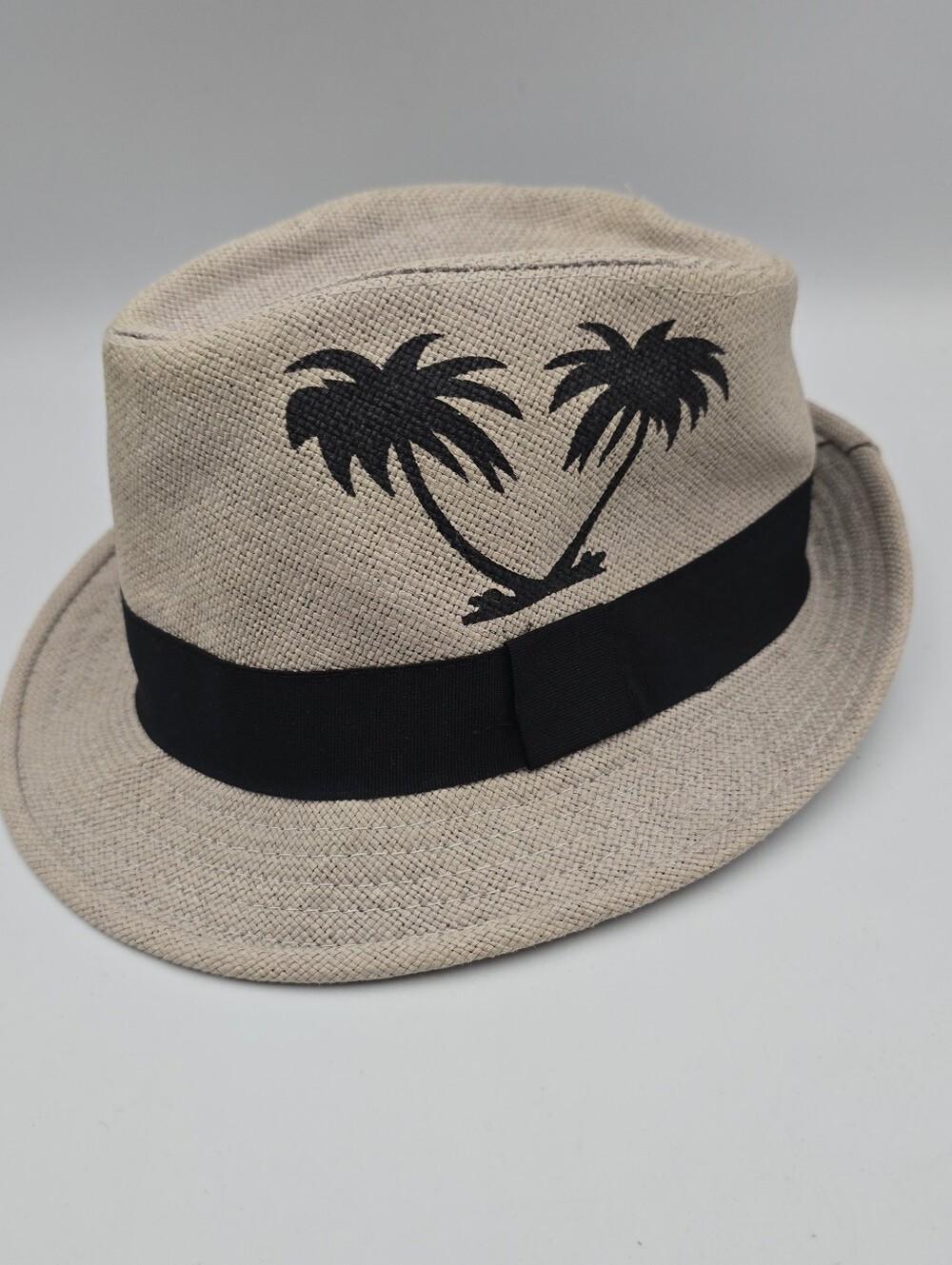 Unbranded Gray Palm Tree Trilby Fedora Hat Size 58